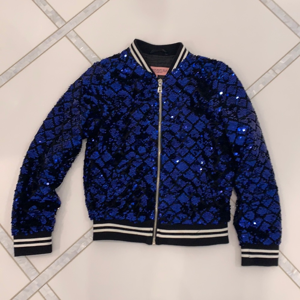 NWT girls blue sequin bomber jacket